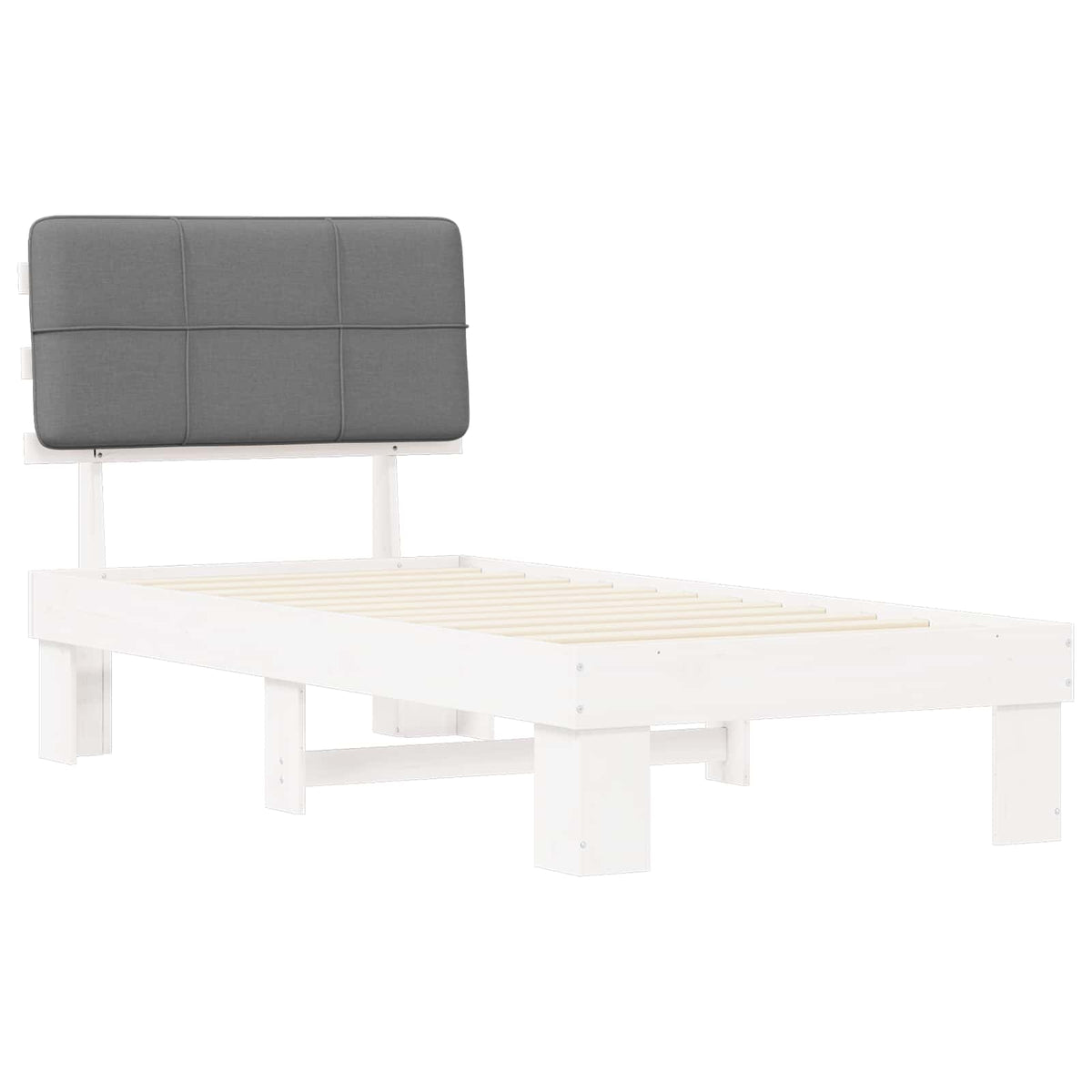 Bed Frame with Upholstered Headboard Length 200 cm White and Light Grey 90 cm
