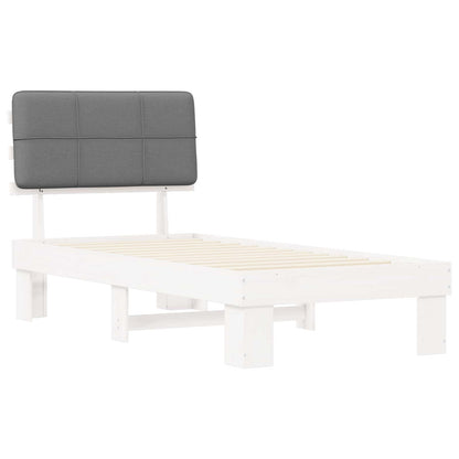 Bed Frame with Upholstered Headboard Length 200 cm White and Light Grey 90 cm