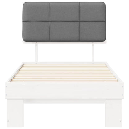 Bed Frame with Upholstered Headboard Length 200 cm White and Light Grey 90 cm