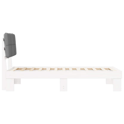 Bed Frame with Upholstered Headboard Length 200 cm White and Light Grey 90 cm