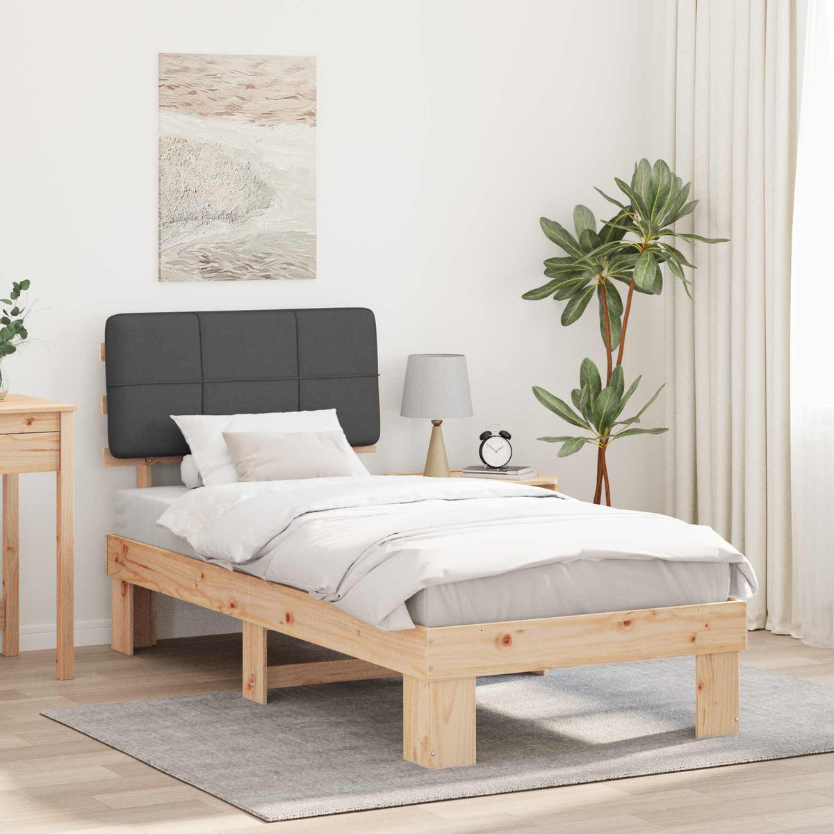 Bed Frame Upholstered Headboard Length Natural Dark Grey