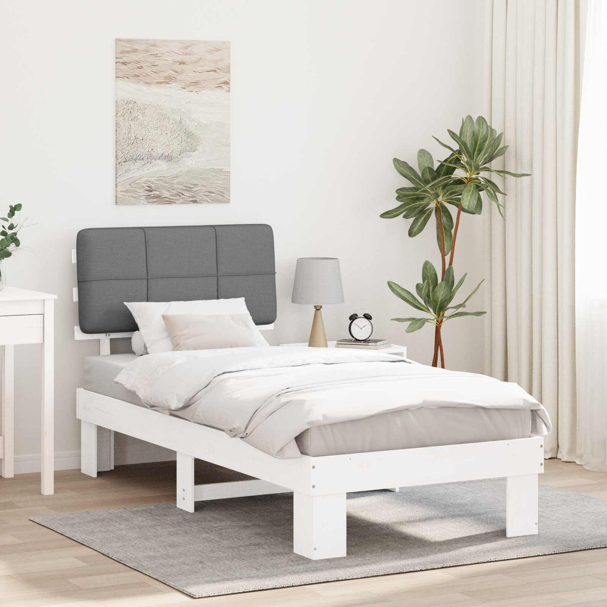 Bed Frame Upholstered Headboard Length White Light Grey