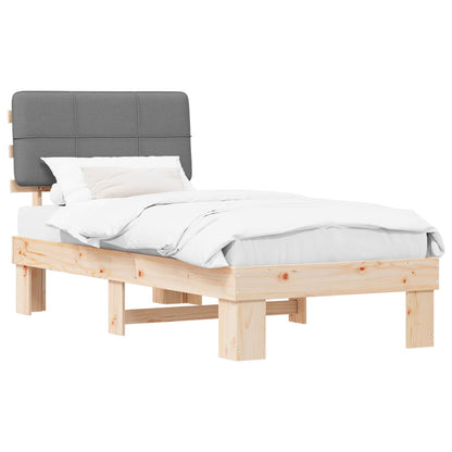 Bed Frame with Upholstered Headboard Length 190 cm Natural and Light Grey 90 cm