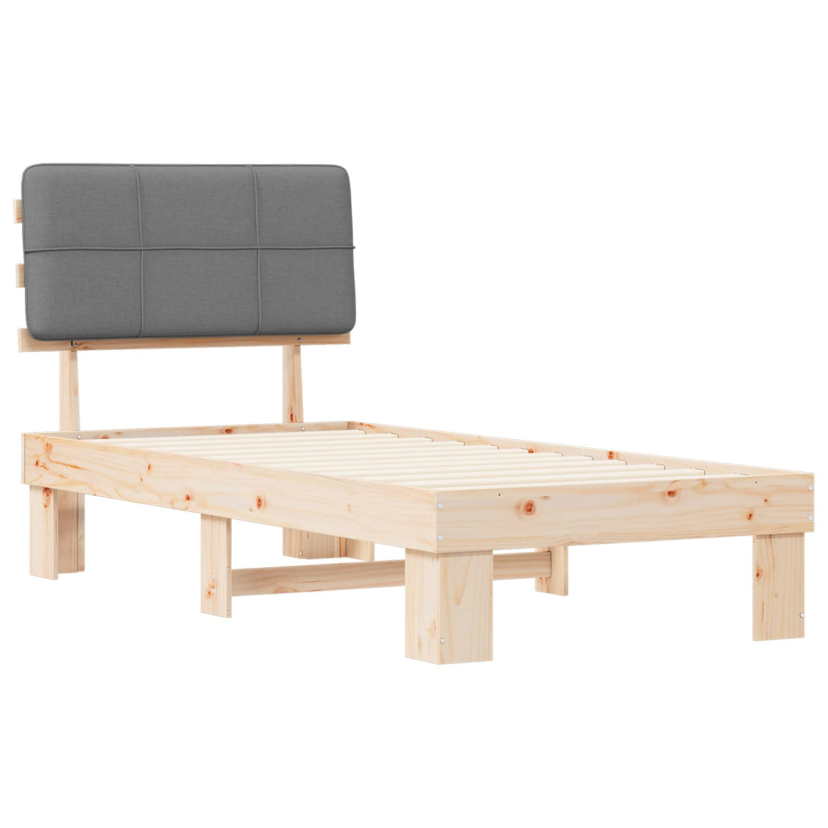 Bed Frame with Upholstered Headboard Length 190 cm Natural and Light Grey 90 cm