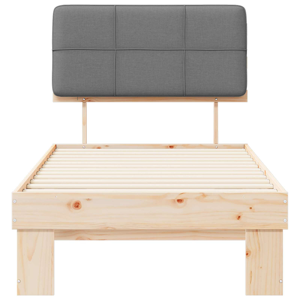 Bed Frame with Upholstered Headboard Length 190 cm Natural and Light Grey 90 cm