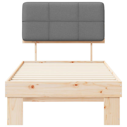 Bed Frame with Upholstered Headboard Length 190 cm Natural and Light Grey 90 cm