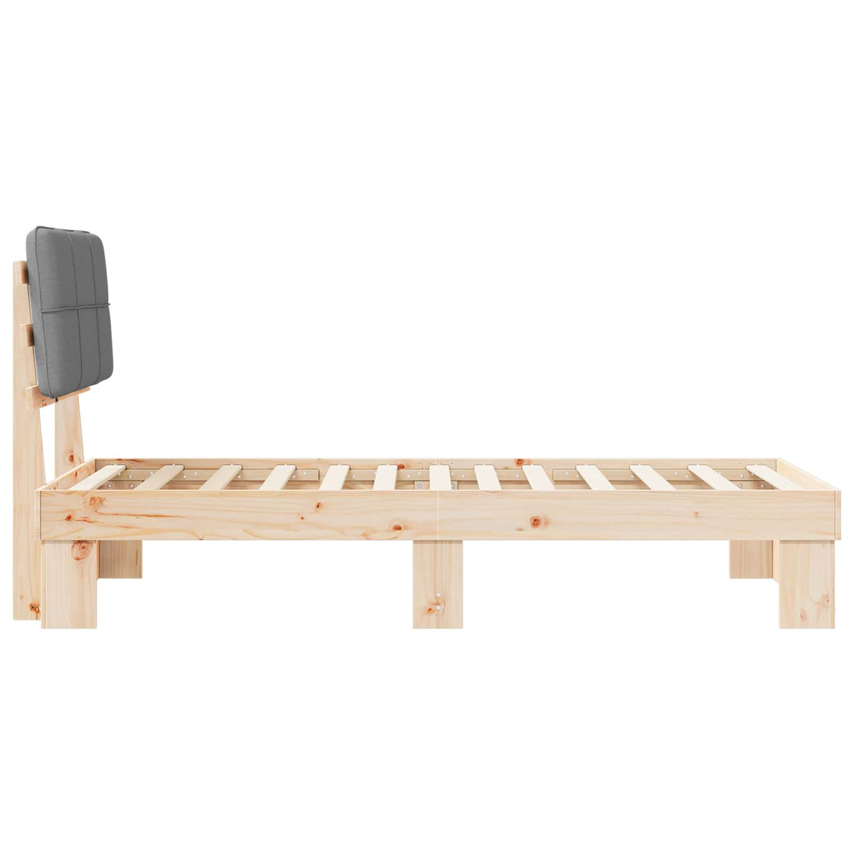 Bed Frame with Upholstered Headboard Length 190 cm Natural and Light Grey 90 cm