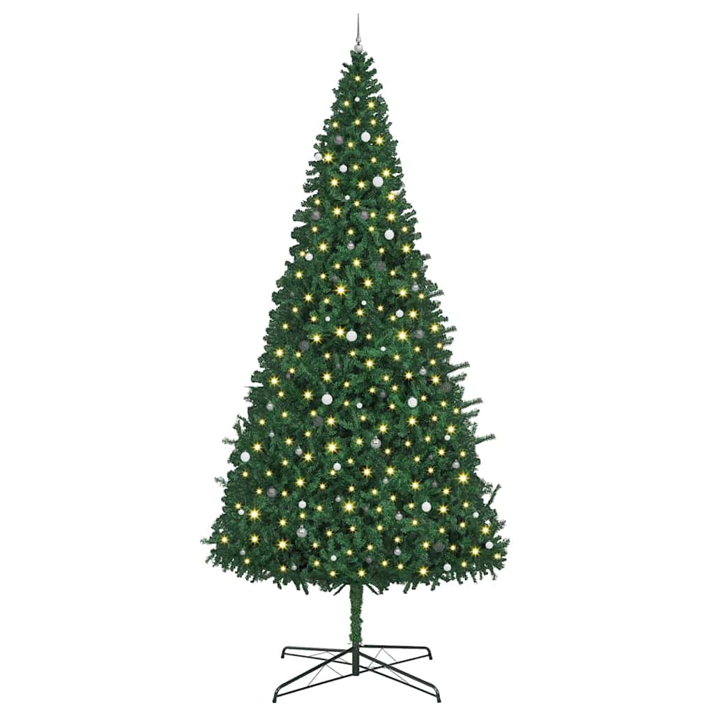 Christmas Tree with Decorative String Lights Green 400 cm PVC with leds &white/grey balls