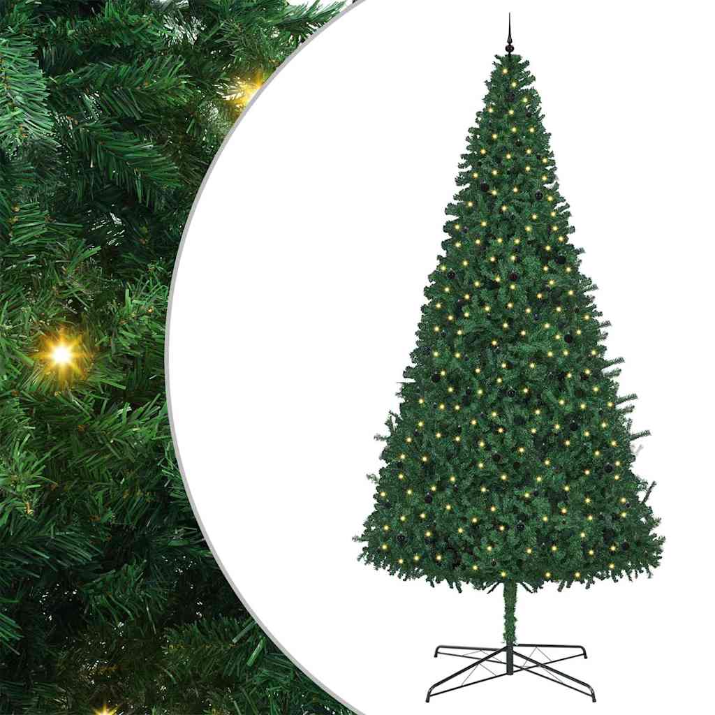 Christmas Tree with Decorative String Lights Green 400 cm PVC with leds &black balls