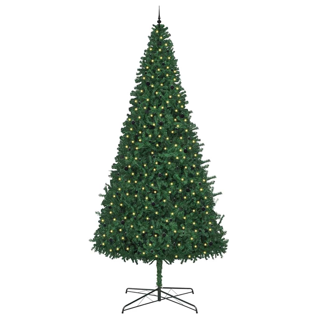 Christmas Tree with Decorative String Lights Green 400 cm PVC with leds &black balls