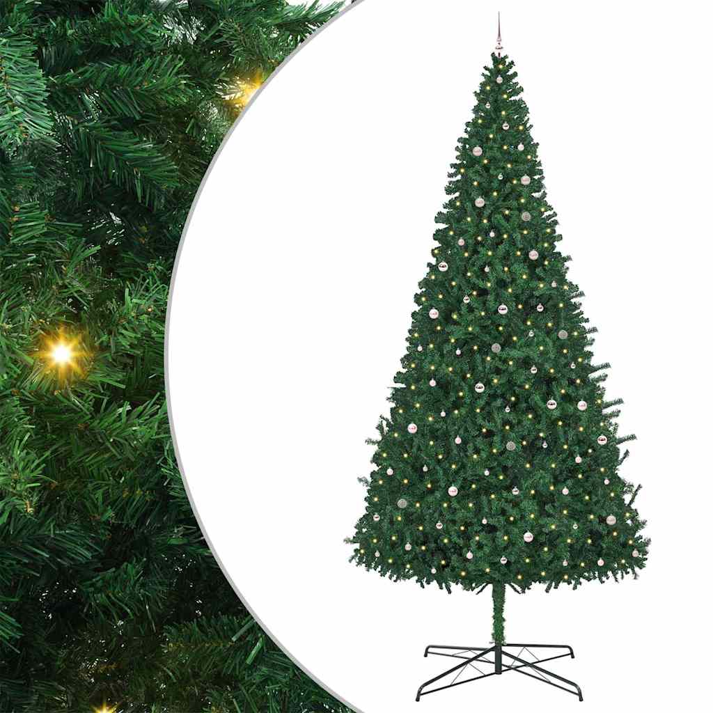 Christmas Tree with Decorative String Lights Green 400 cm PVC with leds &pink balls