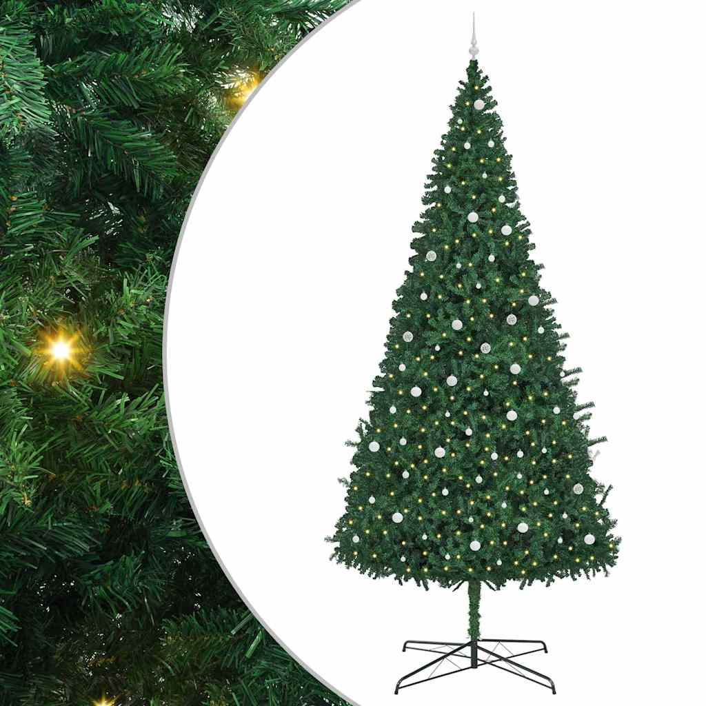 Christmas Tree with Decorative String Lights Green 400 cm PVC with leds &white balls