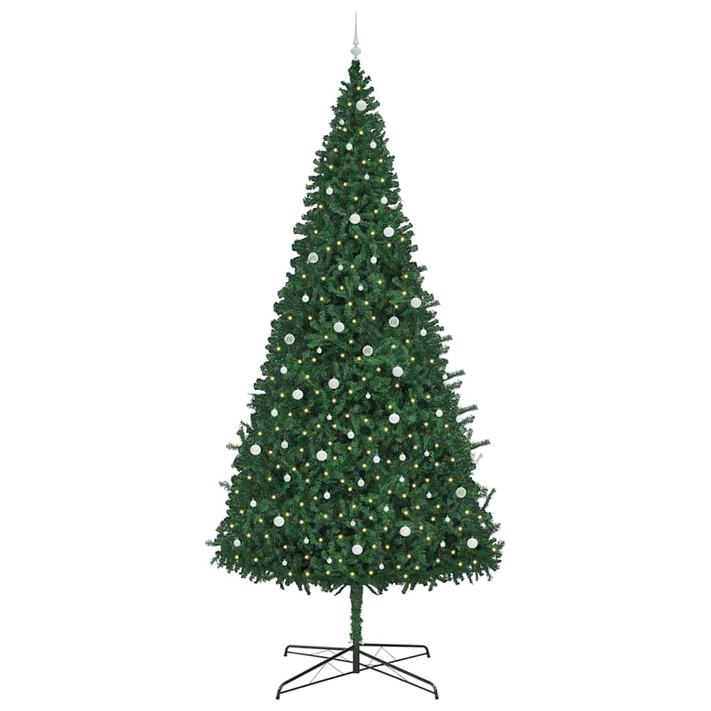 Christmas Tree with Decorative String Lights Green 400 cm PVC with leds &white balls