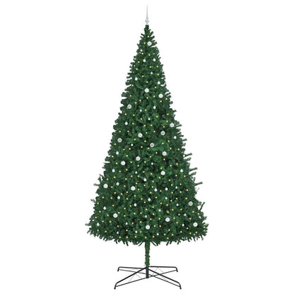 Christmas Tree with Decorative String Lights Green 400 cm PVC with leds &white balls