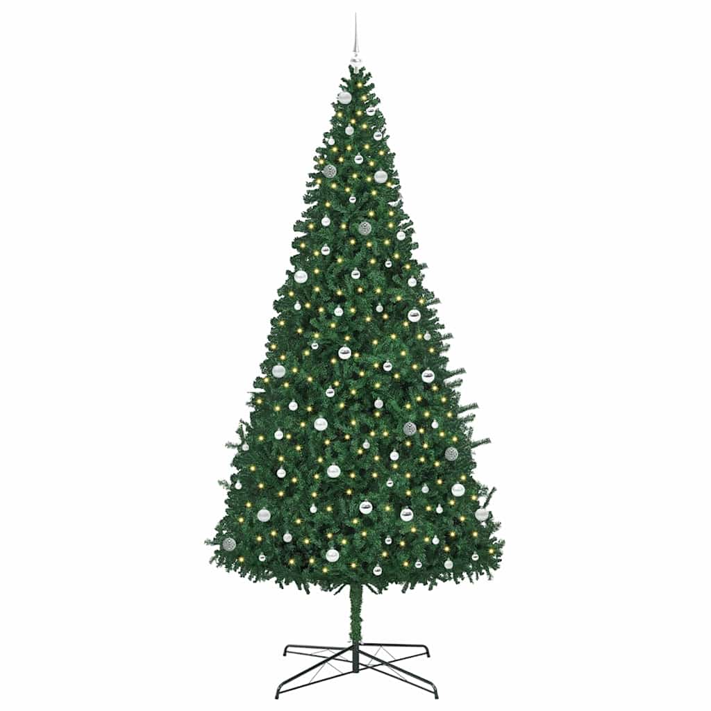 Christmas Tree with Decorative String Lights Green 400 cm PVC with leds &silver balls
