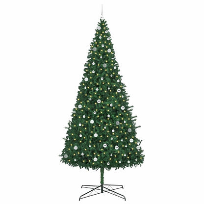 Christmas Tree with Decorative String Lights Green 400 cm PVC with leds &silver balls