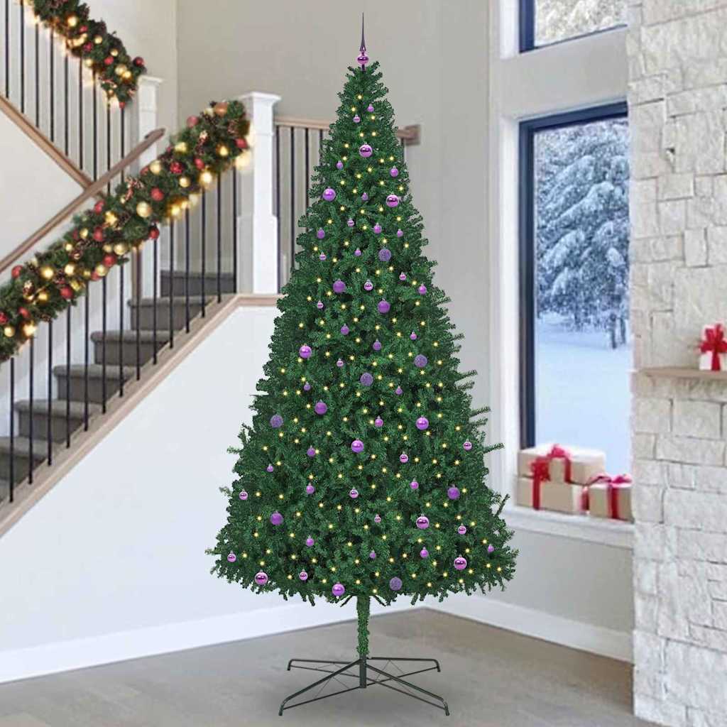 Christmas Tree with Decorative String Lights Green 400 cm PVC with leds &lilac balls