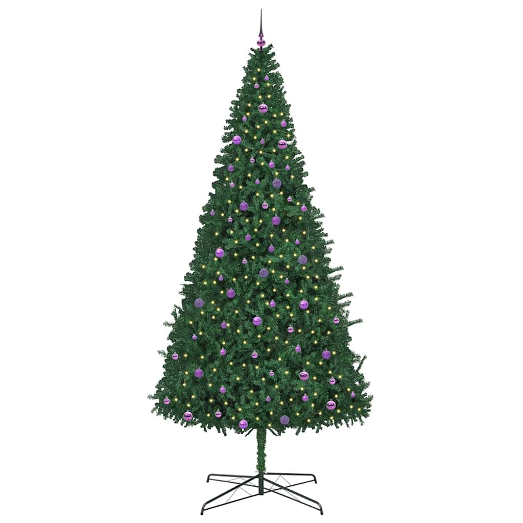 Christmas Tree with Decorative String Lights Green 400 cm PVC with leds &lilac balls