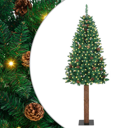 Slim Christmas Tree PVC and Solid Pine wood Green 180 cm without baubles