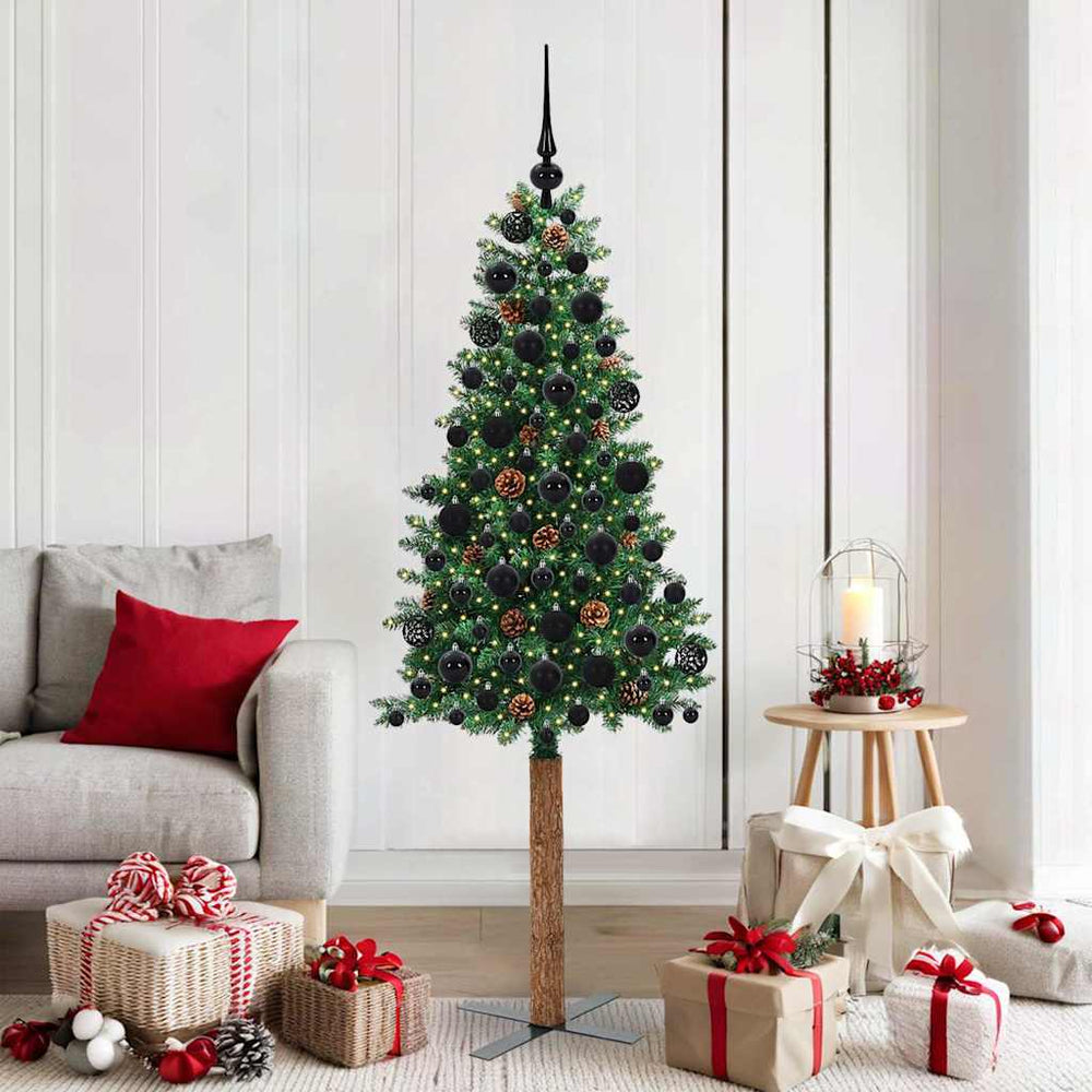 vidaXL Slim Christmas Tree PVC and Solid Pine wood Green 180 cm