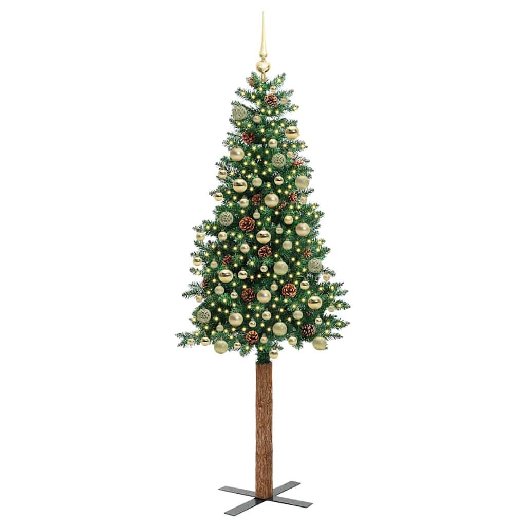 vidaXL Slim Christmas Tree Green 180 cm PVC and Solid Pine wood 3