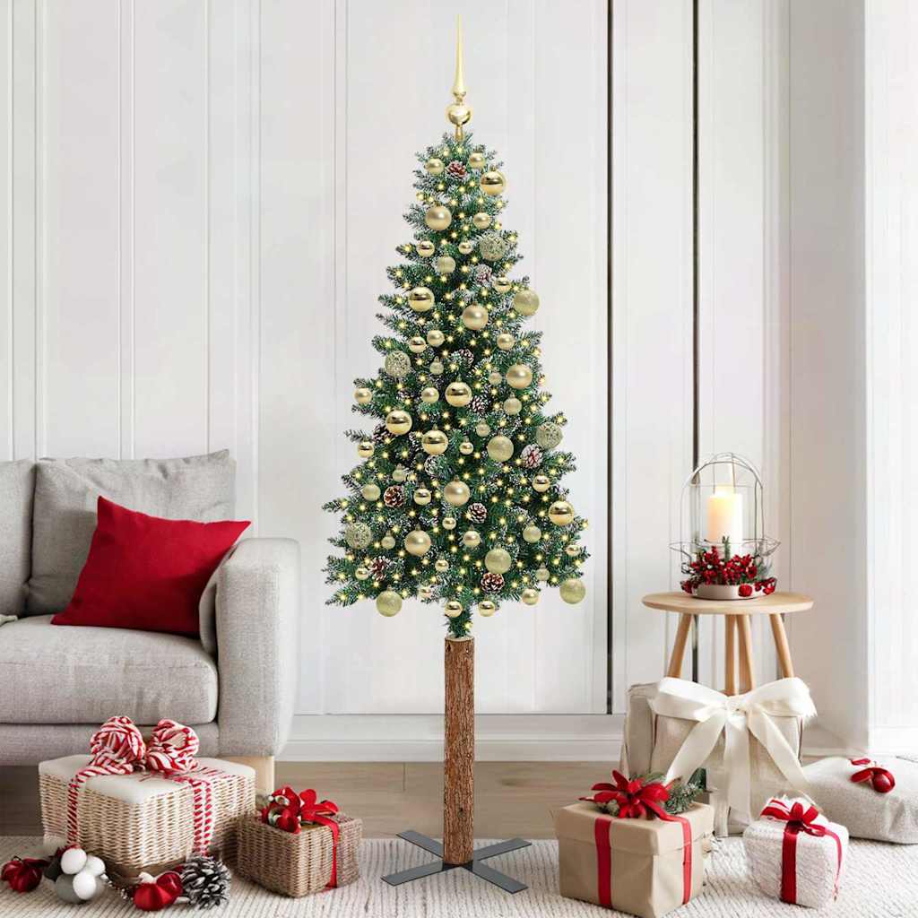 vidaXL Slim Christmas Tree Green 180 cm PVC and Solid Pine wood 1