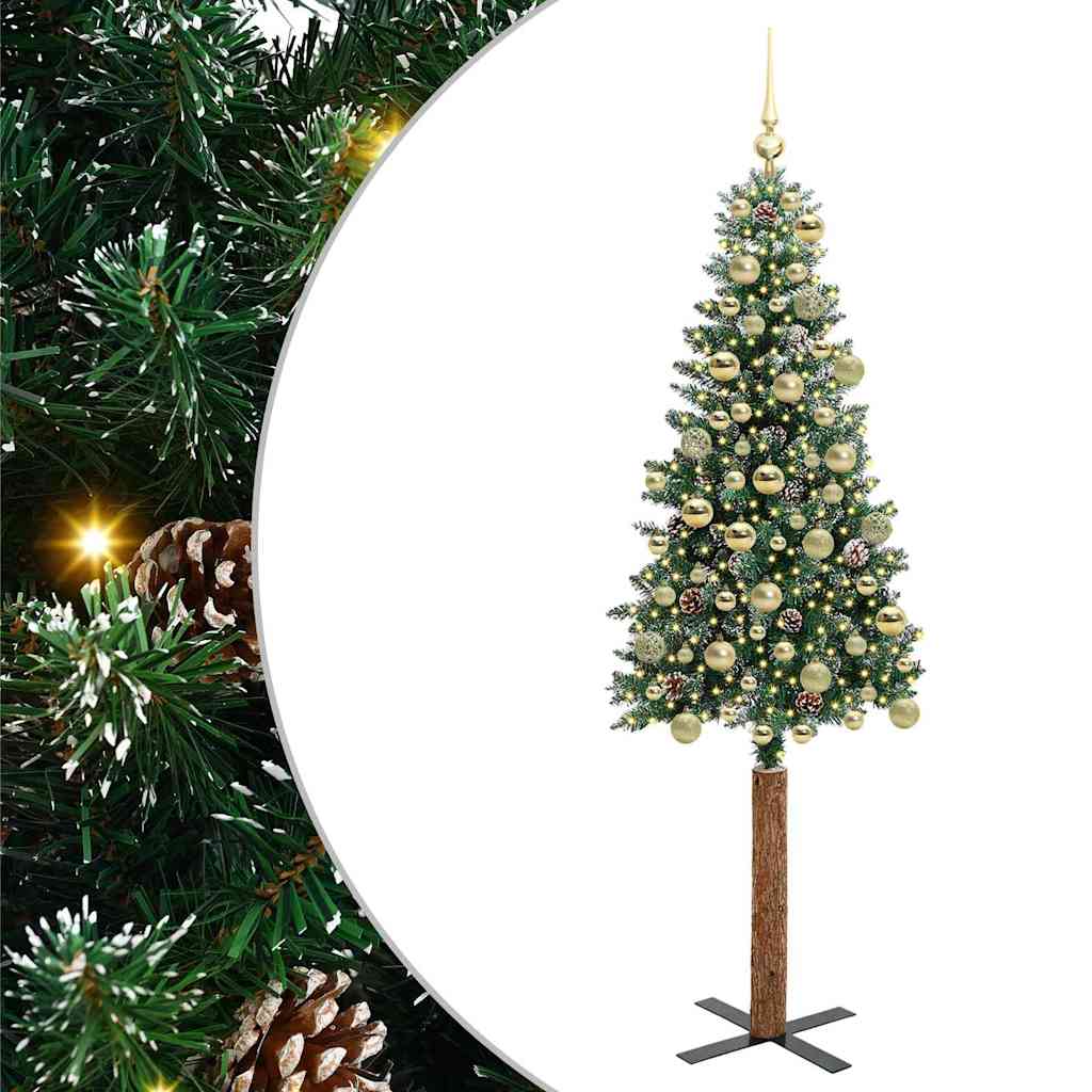 vidaXL Slim Christmas Tree Green 180 cm PVC and Solid Pine wood 2