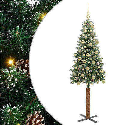 vidaXL Slim Christmas Tree Green 180 cm PVC and Solid Pine wood 2
