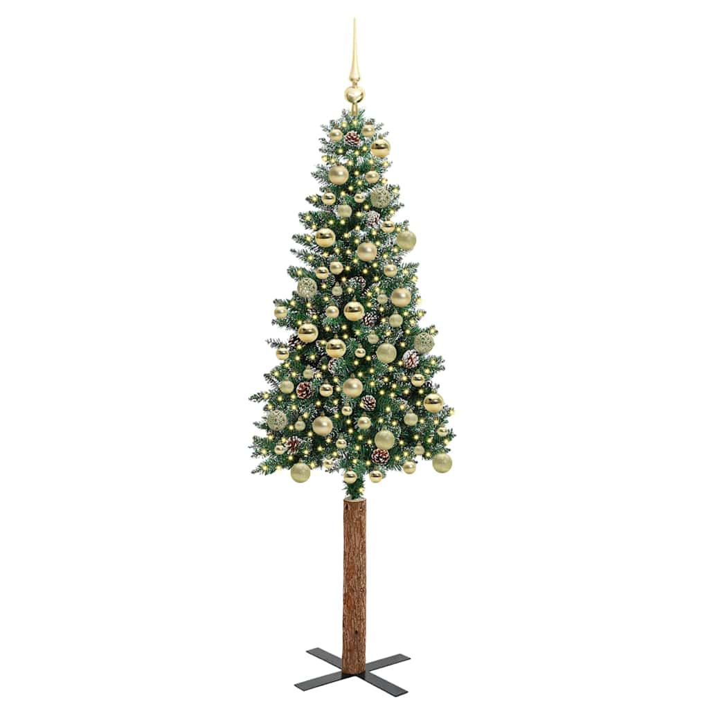 vidaXL Slim Christmas Tree Green 180 cm PVC and Solid Pine wood 3