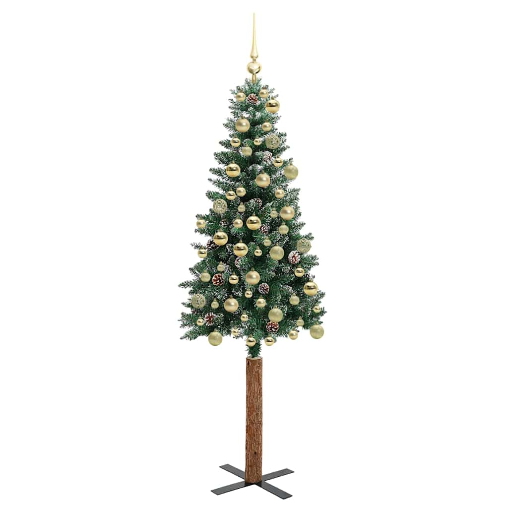 vidaXL Slim Christmas Tree Green 180 cm PVC and Solid Pine wood 4
