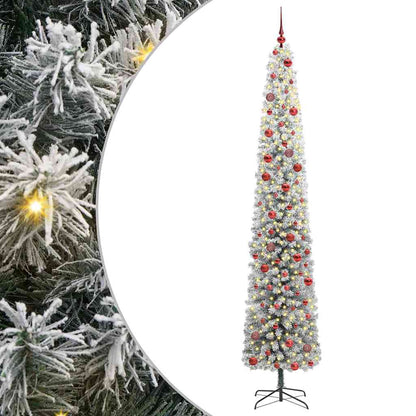 Artificial Christmas Tree Green Green and White 270 cm with 300 LEDs & 120 red balls