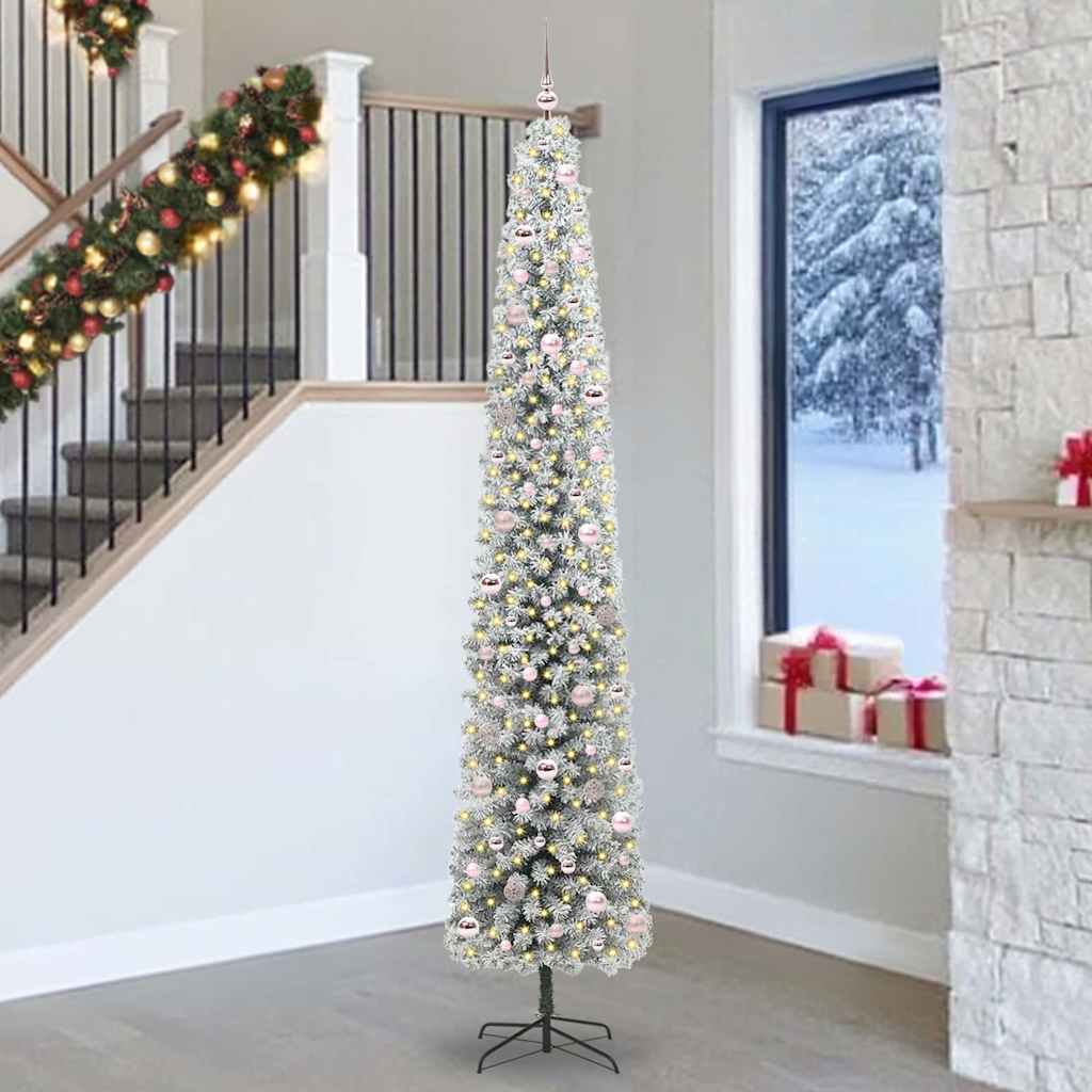 Artificial Christmas Tree Green Green and White 270 cm with 300 LEDs & 120 pink balls