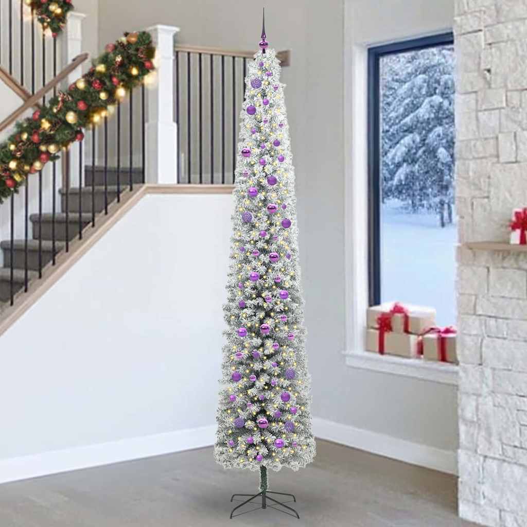 Artificial Christmas Tree Green Green and White 270 cm with 300 LEDs & 120 lilac balls