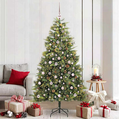 Artificial Hinged Christmas Tree with Cones Green 210 cm with LEDs&pink balls