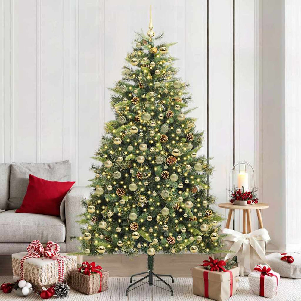 vidaXL Artificial Hinged Christmas Tree with Cones Green 210 cm