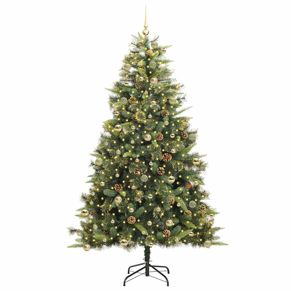 vidaXL Artificial Hinged Christmas Tree with Cones Green 240 cm 3