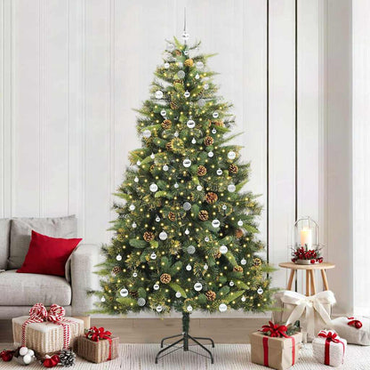 Artificial Hinged Christmas Tree with Cones Green 240 cm with LEDs&silver balls