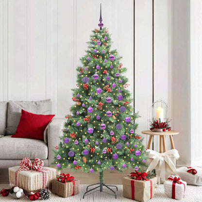 Artificial Christmas Tree 300 LEDs Warm White PVC and Metal 180 cm with LEDs&lilac balls