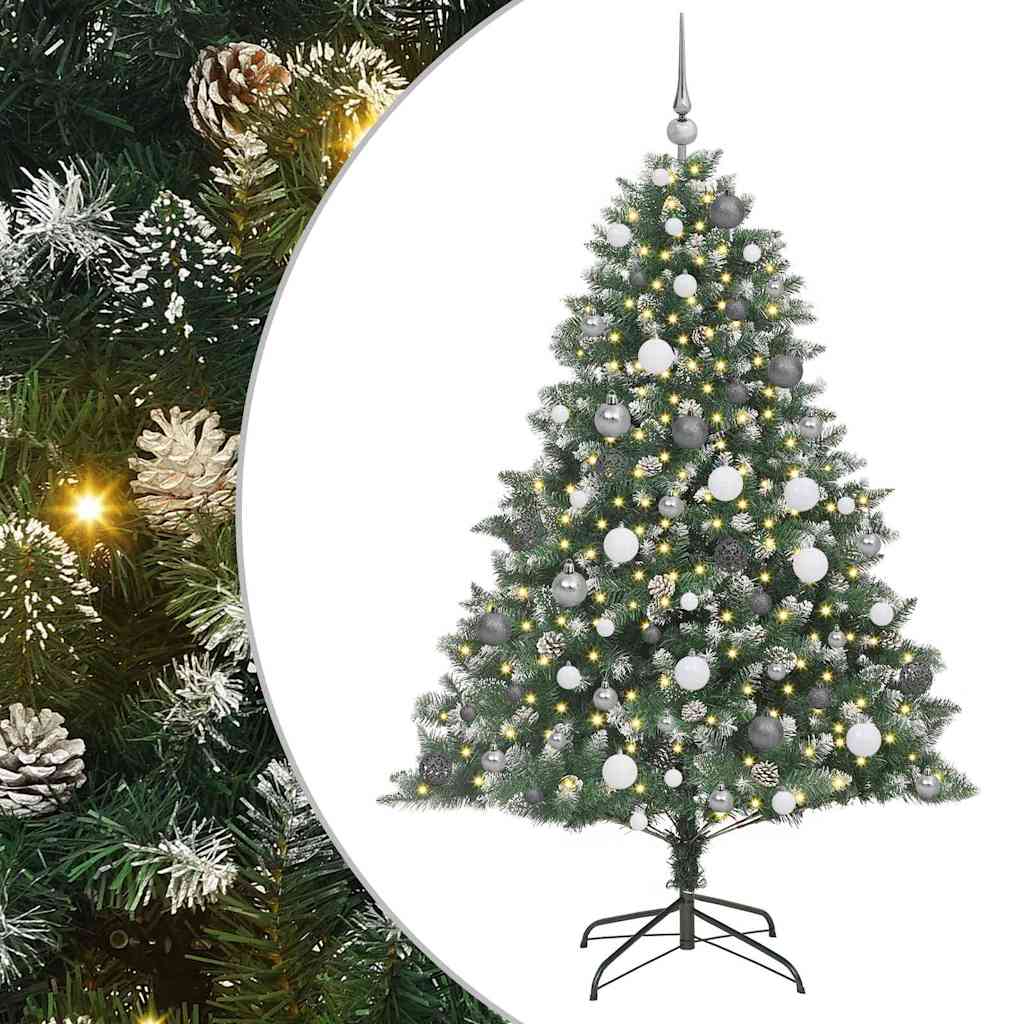 Artificial Christmas Tree Green 180 cm with LEDs&white/grey balls