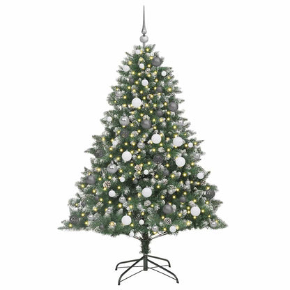 Artificial Christmas Tree Green 180 cm with LEDs&white/grey balls