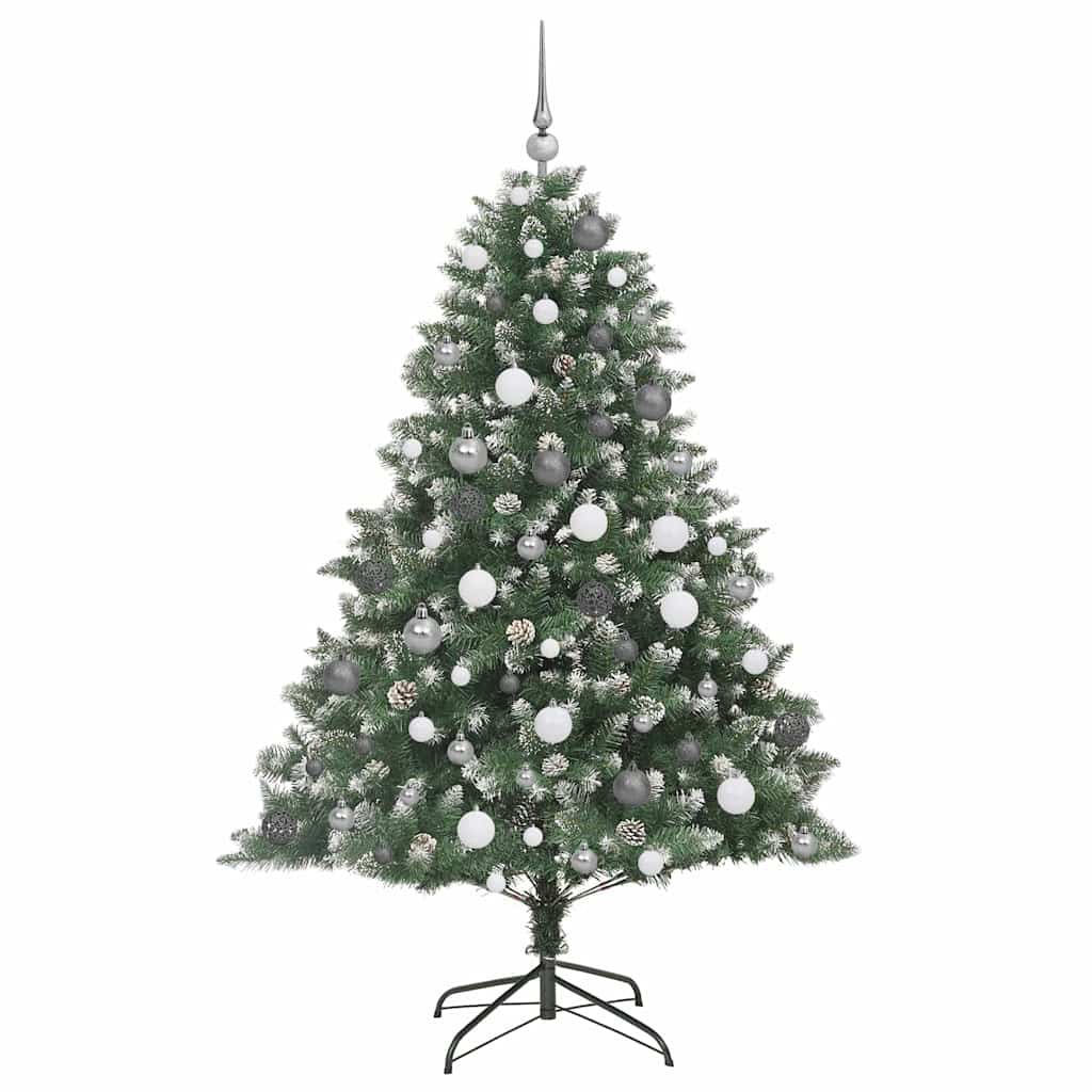 Artificial Christmas Tree Green 180 cm with LEDs&white/grey balls