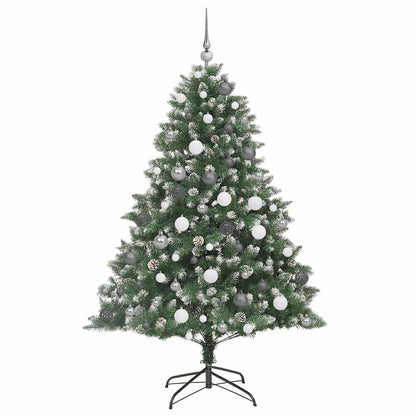 Artificial Christmas Tree Green 180 cm with LEDs&white/grey balls
