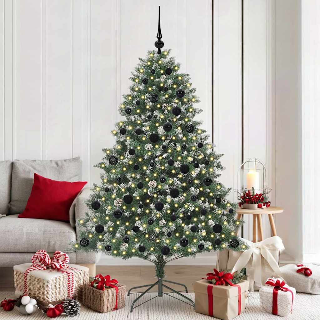 Artificial Christmas Tree Green 180 cm with LEDs&black balls
