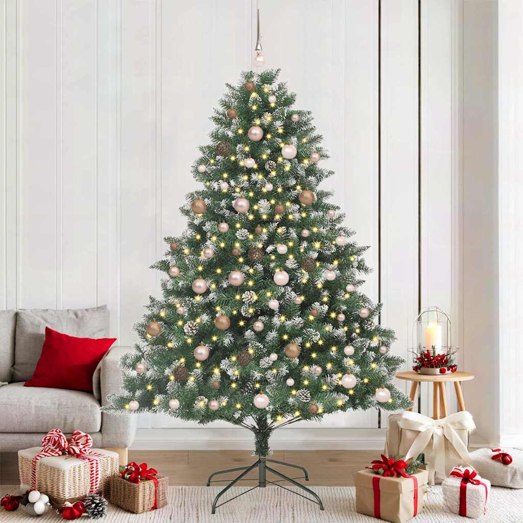 Artificial Christmas Tree with 300 LEDs with Stand Green 210 cm with LEDs&rose gold balls