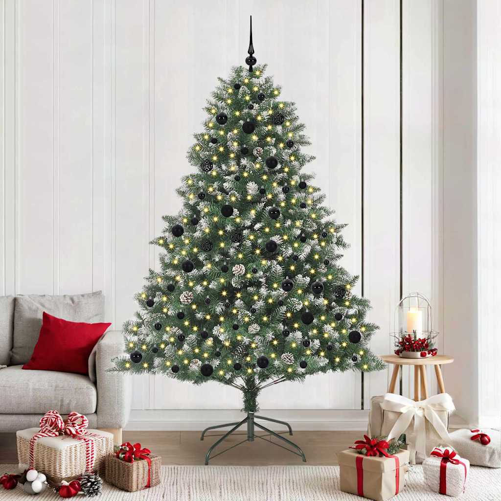 Artificial Christmas Tree with 300 LEDs with Stand Green 210 cm with LEDs&black balls