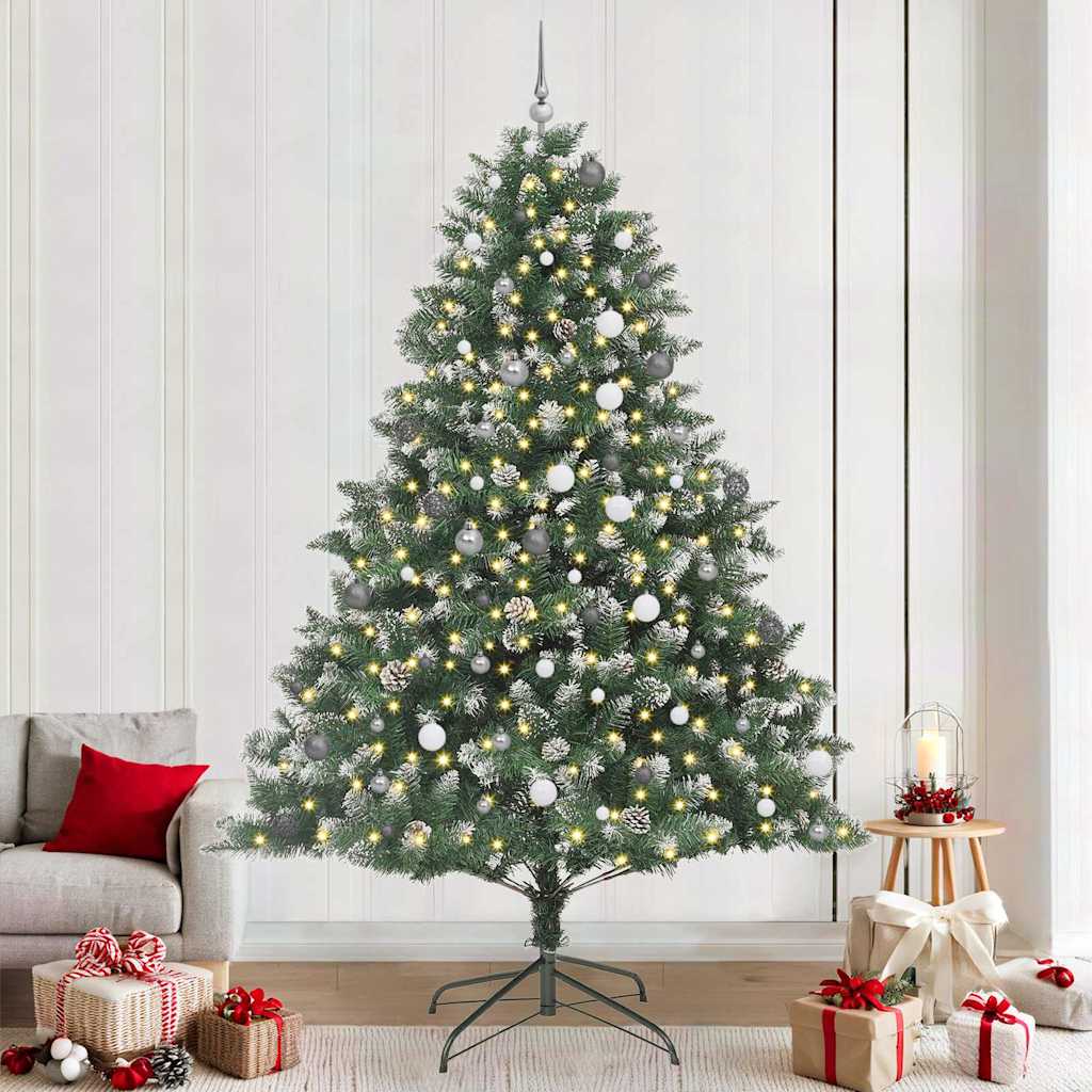 Artificial Christmas Tree Green 240 cm with LEDs&white/grey balls