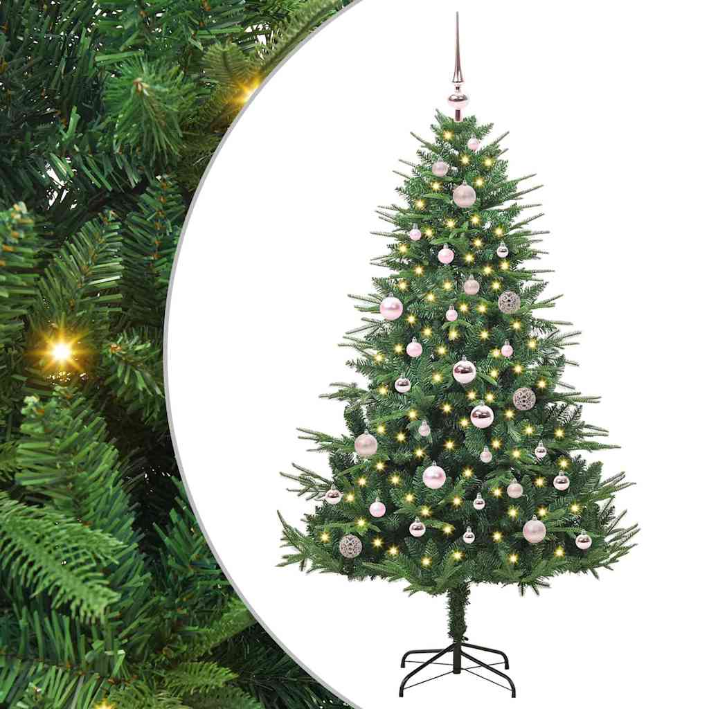 Artificial Pre-lit Christmas Tree with Ball Set 150 cm Green with 150 LEDs &61 pink balls