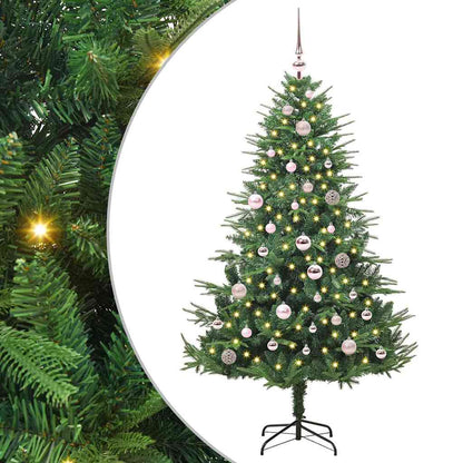 Artificial Pre-lit Christmas Tree with Ball Set 150 cm Green with 150 LEDs &61 pink balls