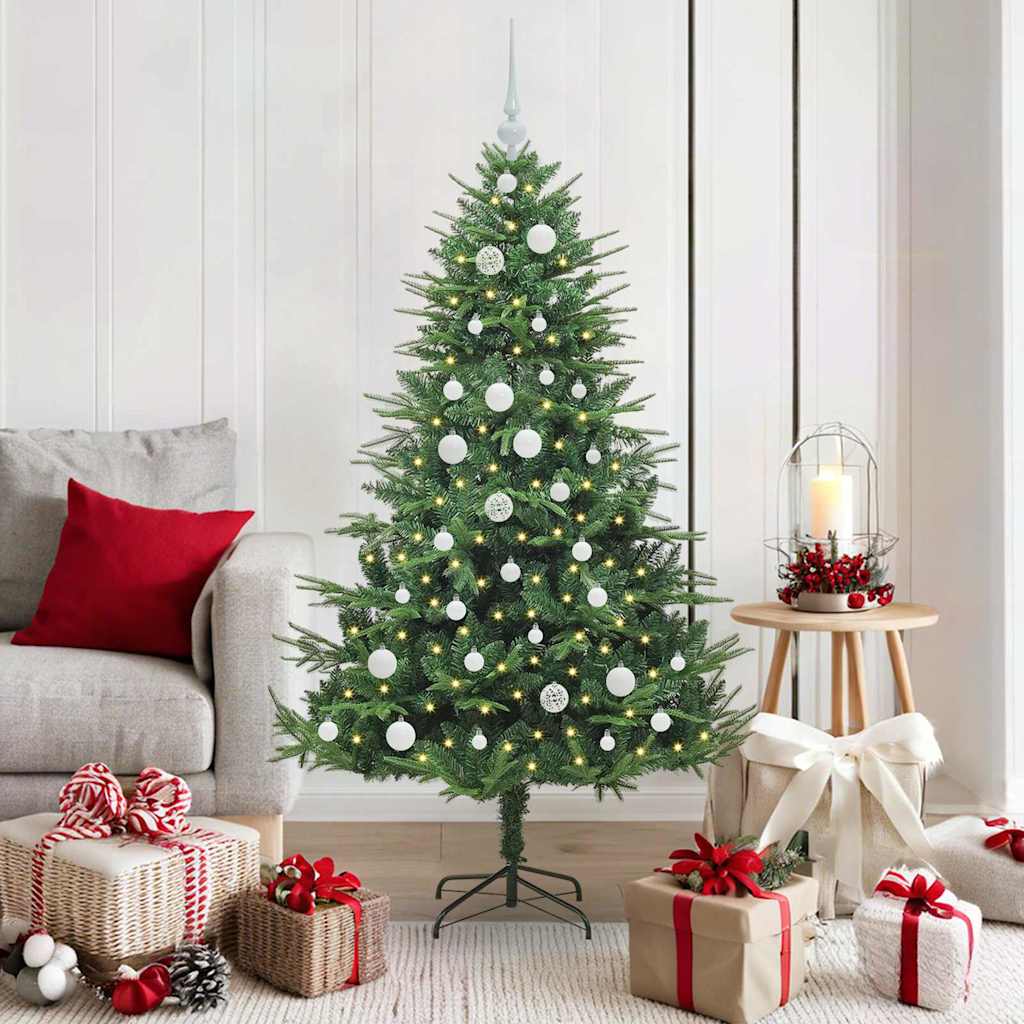 Artificial Pre-lit Christmas Tree with Ball Set 150 cm Green with 150 LEDs &61 white balls