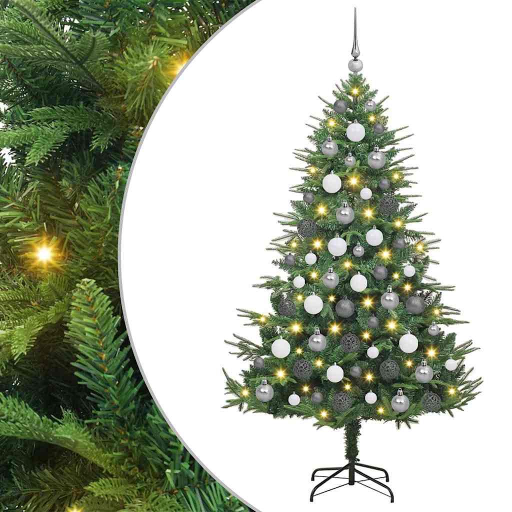 Artificial Pre-lit Christmas Tree with Ball Set 180 cm Green with 300 LEDs &120 white/grey balls